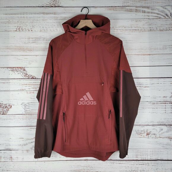 Adidas Mens Size S ID Woven Shell Hooded Anorak Jacket DH9050 Maroon Outdoor - Picture 1 of 8